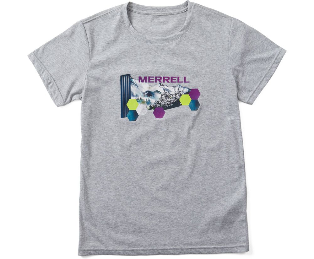 Krótki Rękaw Merrell Damskie Szare - Woodmark Logo Tee - 624053-VLC